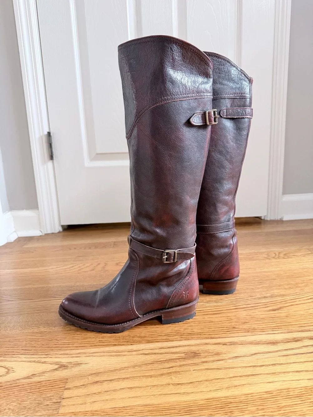 Frye Knee-high Leather Riding Boots - Deep Burgundy, Size 7, Western Style